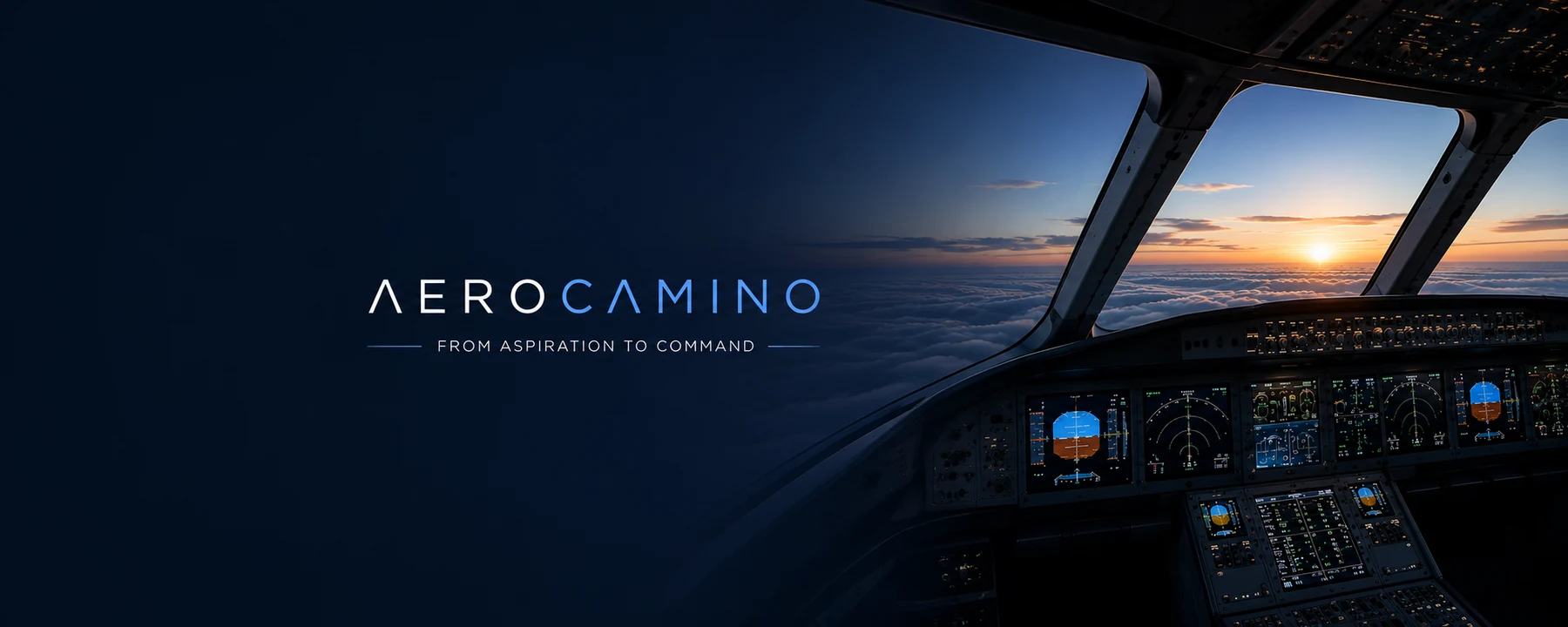 Commercial aviation cockpit at sunrise